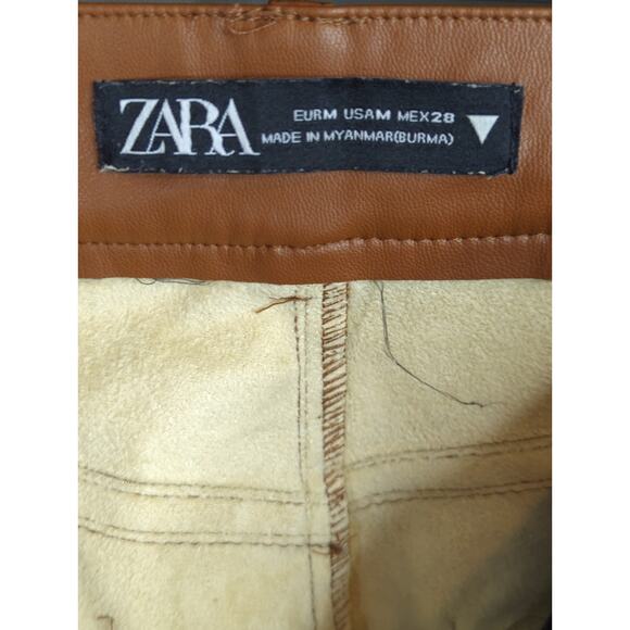 Zara Dark Camel‎ Mom Fit Pants Women's Medium Brown Faux Leather High Waist - Picture 8 of 13